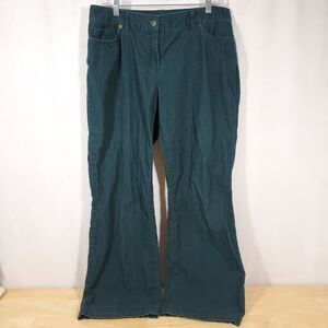Lands' End Sz 12P Petites Fit 2 Corduroy Pants Teal Stretch Pockets Straight Leg